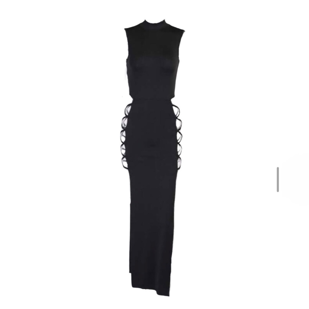Mock Neck Double Slit Cutout Dress - Picture 2 of 2